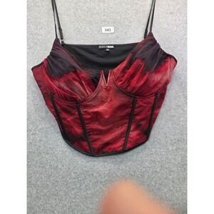 Fashion Nova RedBlack Abstract MeshCorset Top Sleeveless 1X Cropped Boned Bodice